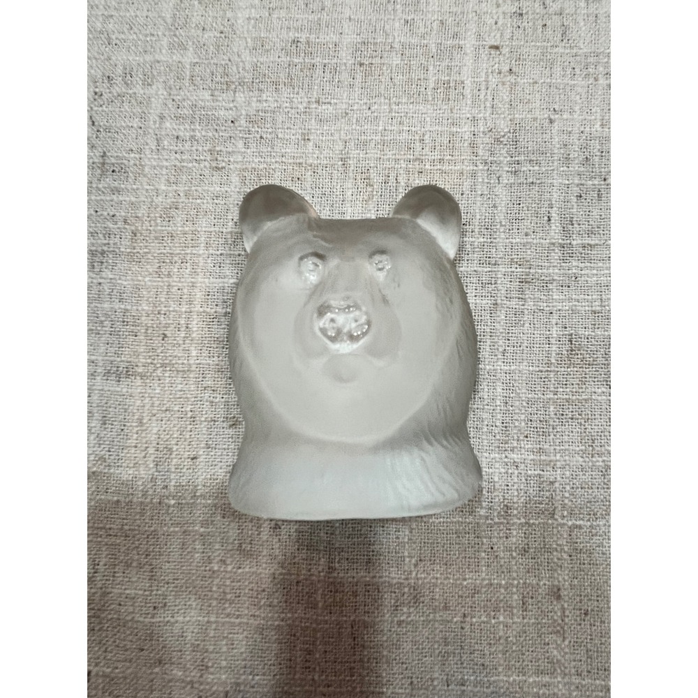 Nybro Sweden Art Glass Bear Head Figurine Frosted Crystal Sculpture‎
